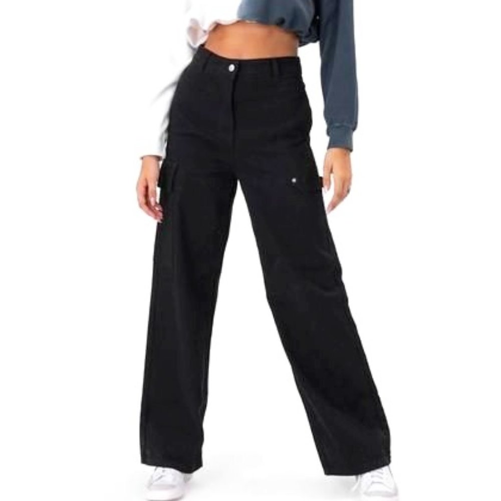 ADIKA Cargo Pants size L (8/10) 🆕 Black High Rise Streetwear Y2K Wide Leg NWT
